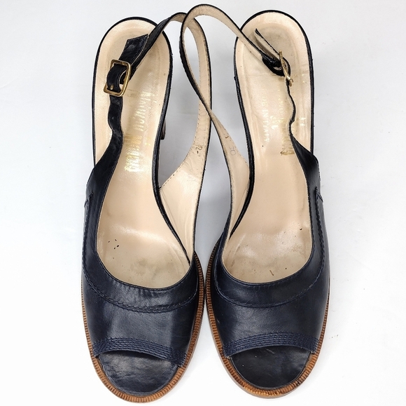 Neiman Marcus Women's Leather Strap Open Toe Stacked Heels Shoes - Picture 11 of 15